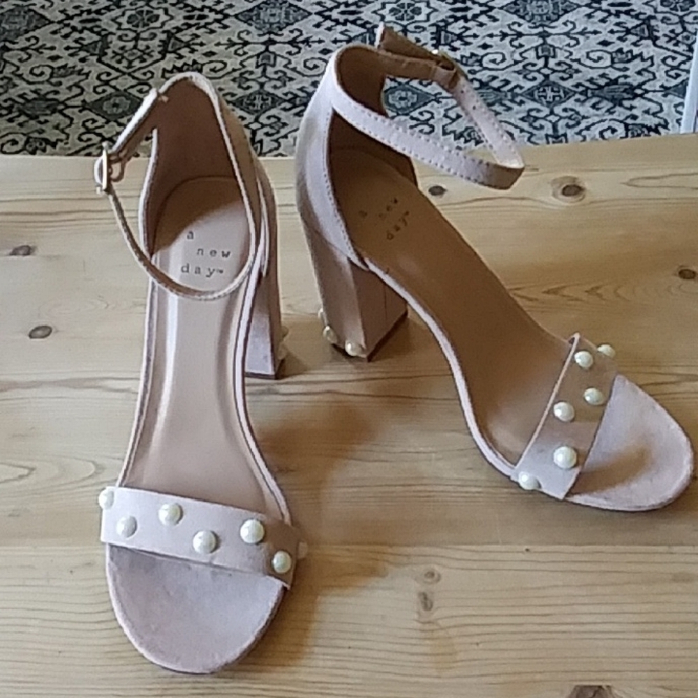 A New Day Cream Heeled Sandals with Pearl Accents